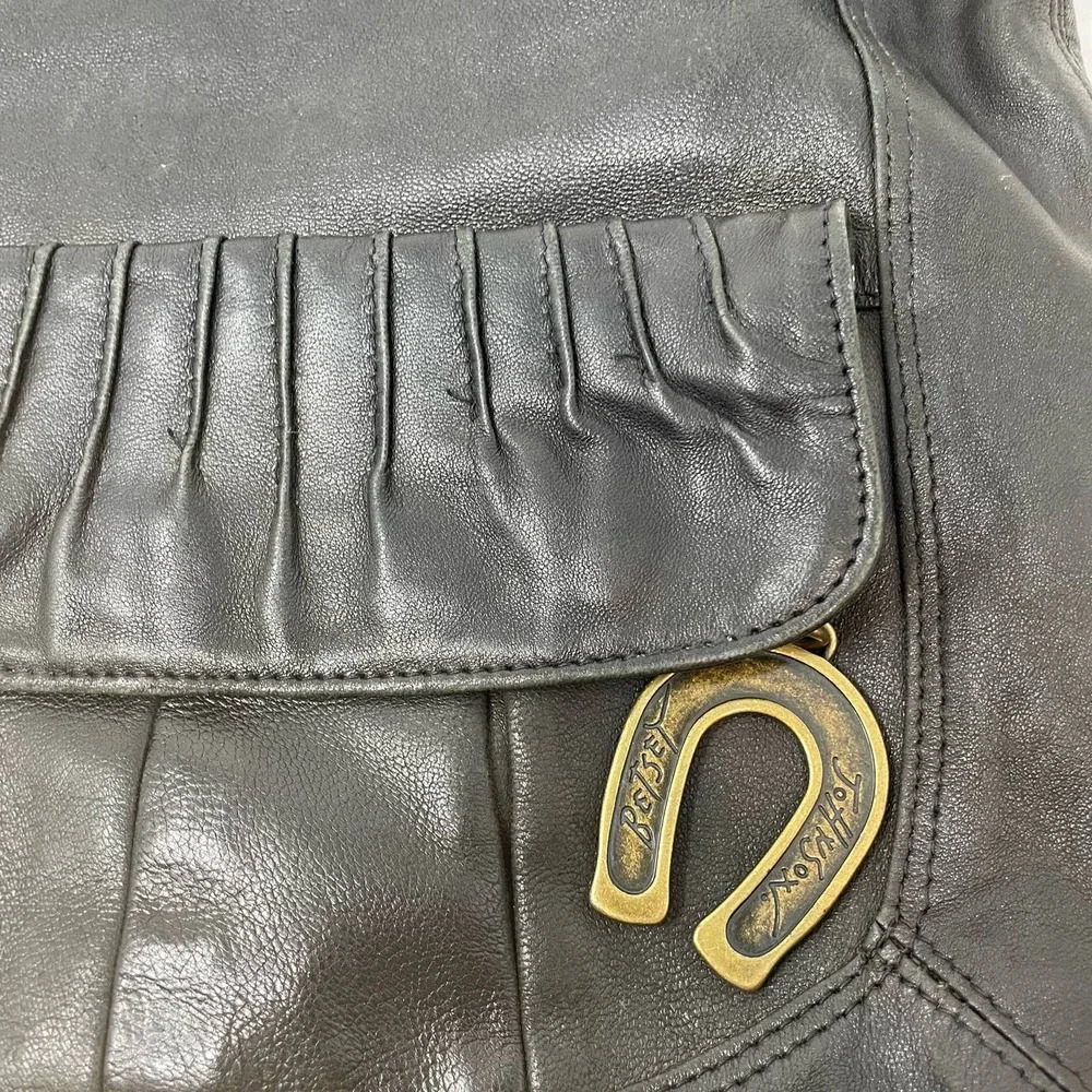 Betsy Johnson Vintage Black Vegan Leather Western Horseshoe Shoulder Bag - Picture 4 of 12